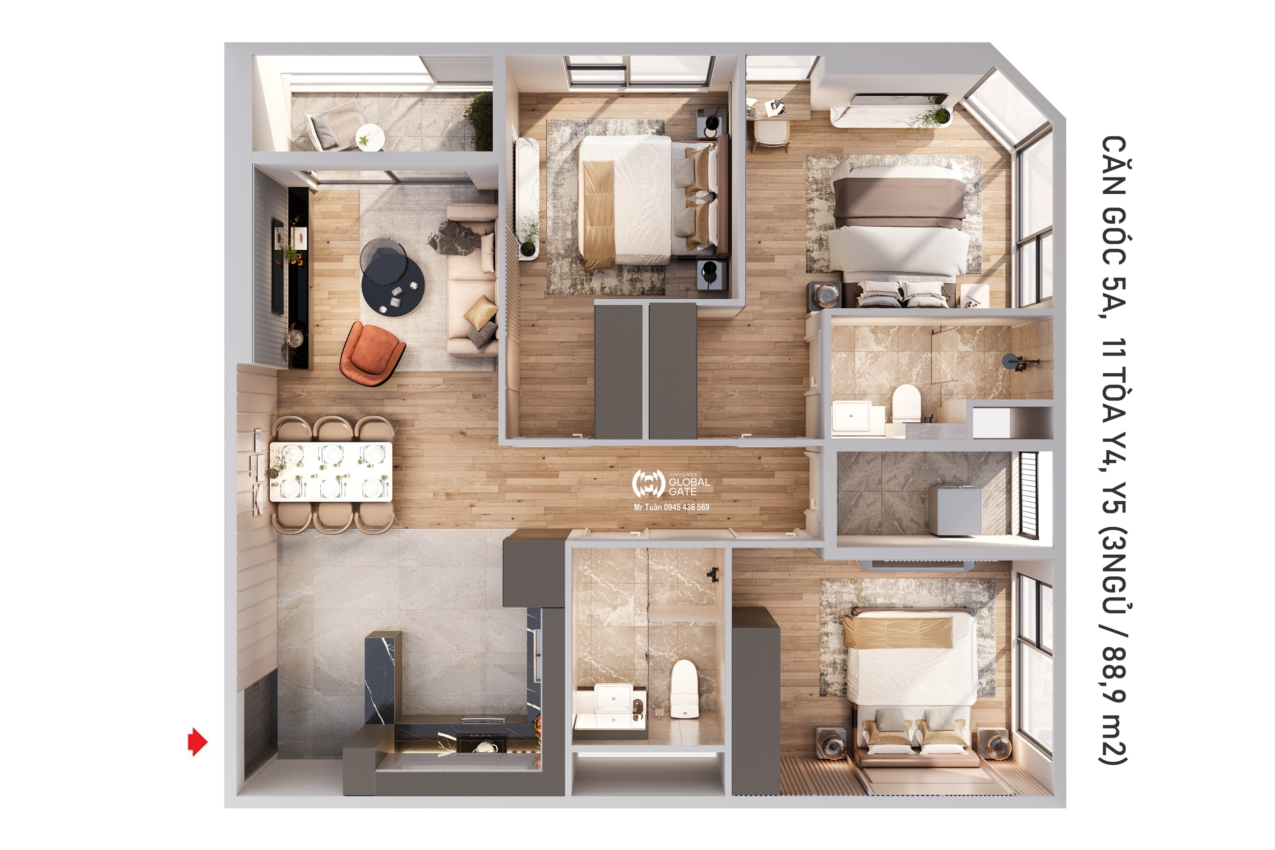 CĂN GÓC 5A TÒA Y5 (3 NGỦ / 89 m2) The Continental Imperia